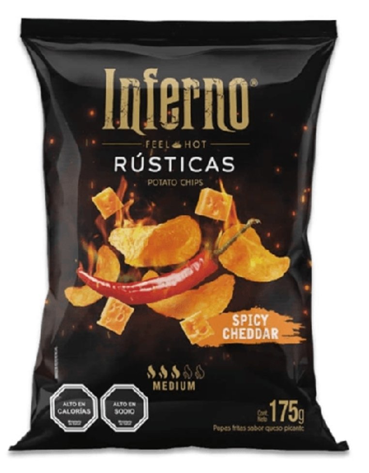 2025/08/1000148183.jpg PAPAS INFERNO RUSTICAS SPICY CHEDDAR 175 GRS - Imagen 1
