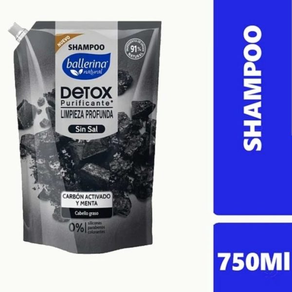 SHAMPOO CARBÓNACTIVADO Y MENTA BALLERINA 750 ML.