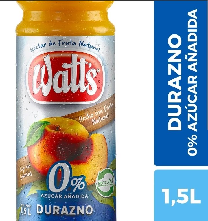 2025/10/1000197086.jpg JUGOS SABOR DURAZNO CERO WATTS 1.5 L - Imagen 1