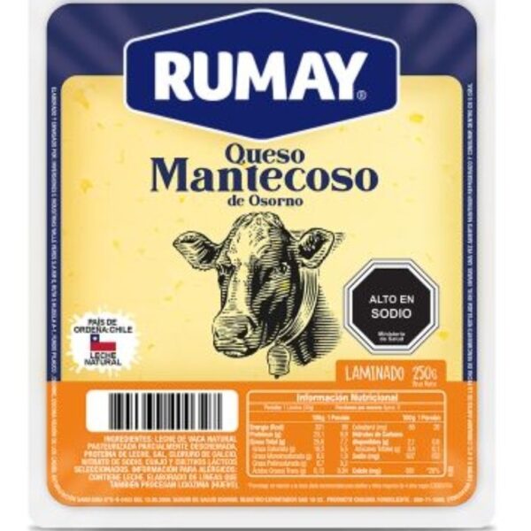 QUESO MANTECOSO RUMAI 250 GRAMOS LAMINADO
