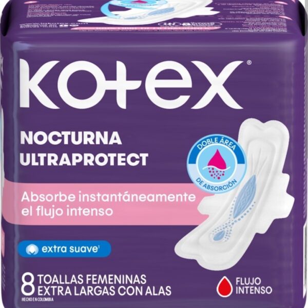 TOALLAS FEMENINAS CON ALAS NOCTURNAS KOTEX 8UN.