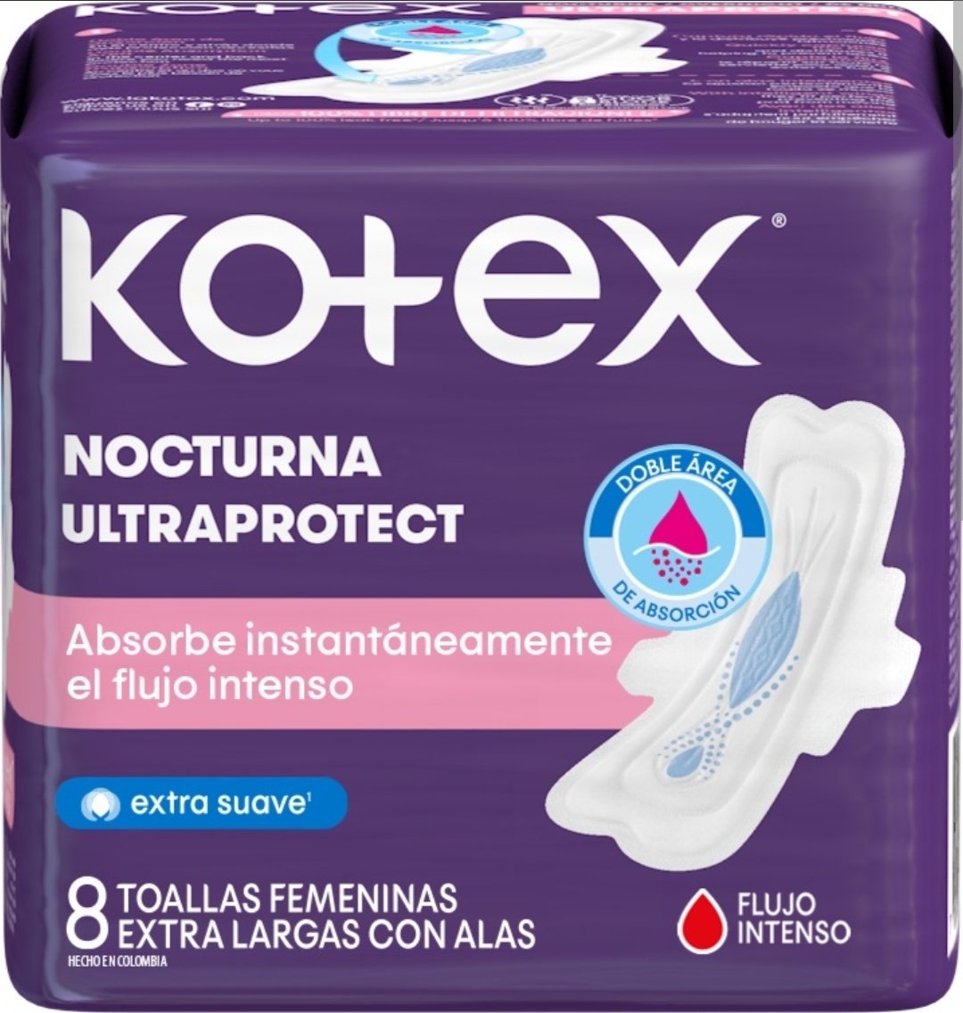 2026/05/47246.jpg TOALLAS FEMENINAS CON ALAS NOCTURNAS KOTEX 8UN. - Imagen 1