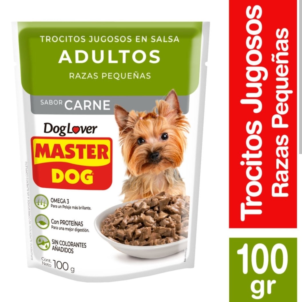 2026/06/57655.jpg TROCITOS JUGOSOS EN SALSA SABOR CARNE MÁSTER DOG 100 GR. - Imagen 1