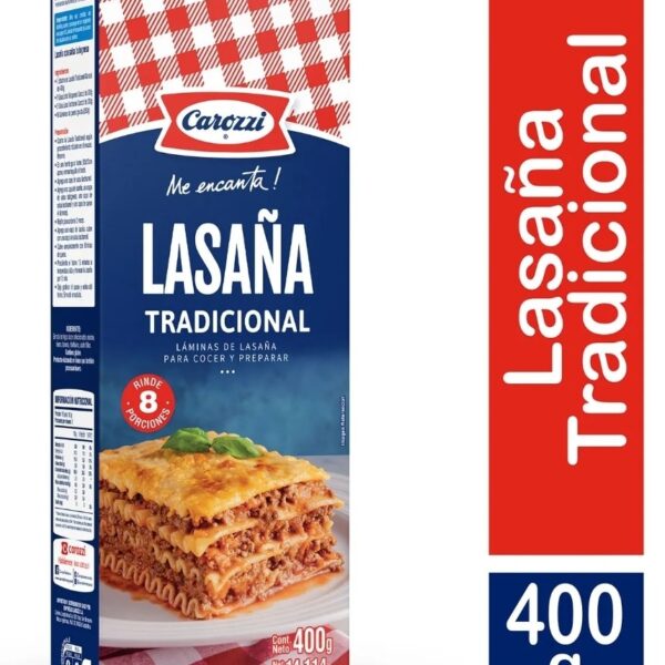 LAZAÑA TRADICIONAL CAROZZI 400 GRAMOS RINDE 8 PORCIONES