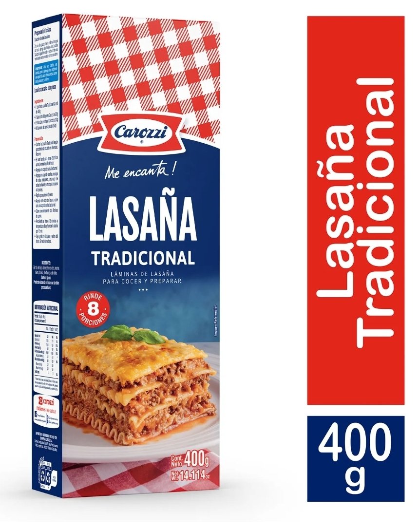 2026/08/1000766439.jpg LAZAÑA TRADICIONAL CAROZZI 400 GRAMOS RINDE 8 PORCIONES - Imagen 1